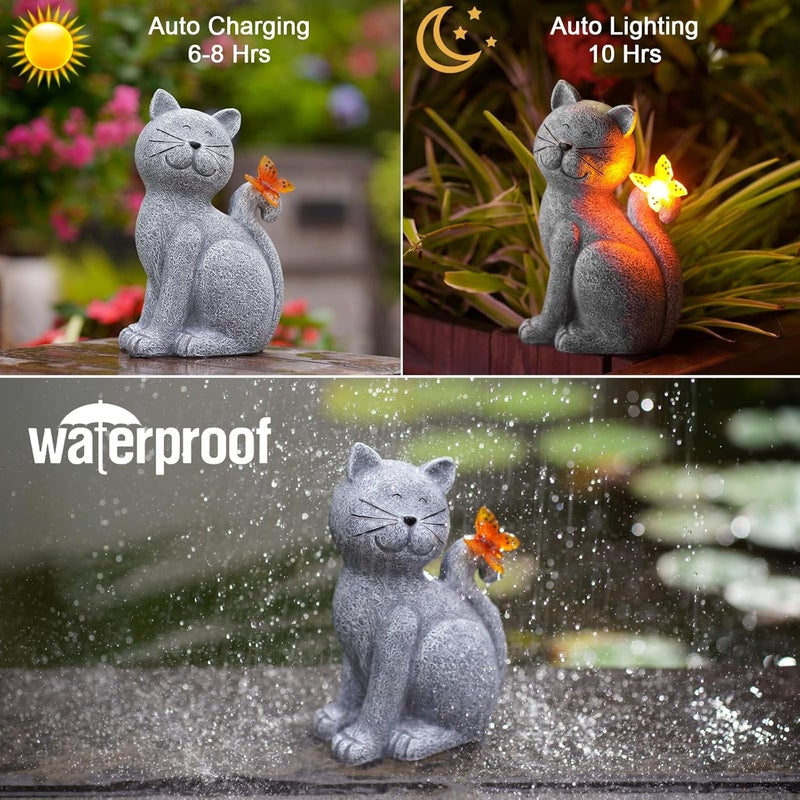 Nacome Cat Outdoor Statues for Garden: Outside Decor with Butterfly Clearance for Yard Art Lawn Ornaments Porch Patio Balcony Home House for Grandma Mom Women - Image 5